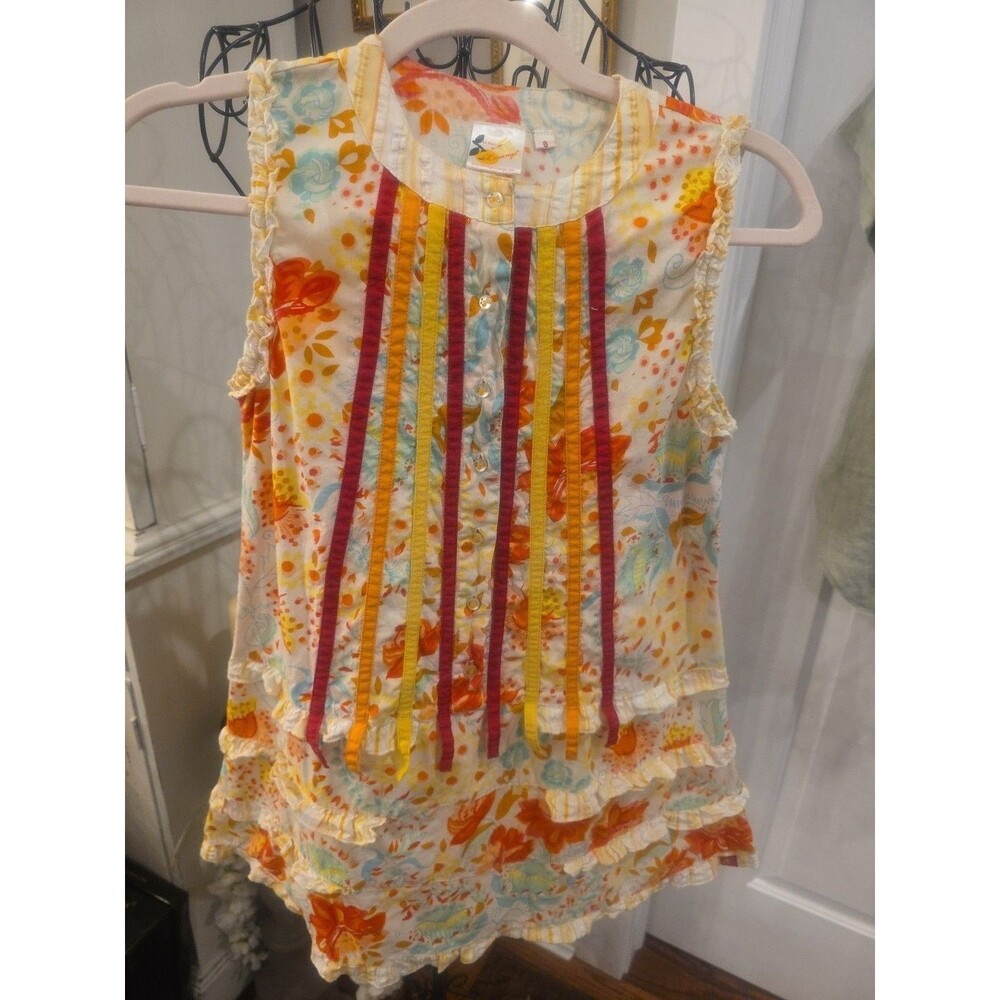 L'ORANGE Girls' Colorful Floral Boho Ruffled Buttoned Cotton Dress‎ Size 8